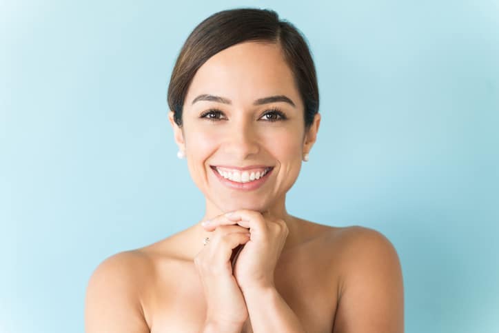Happy Charming Female Isolated On Plain Background