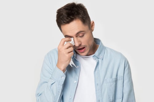 Stressed,Millennial,Caucasian,Man,Isolated,On,Grey,Studio,Background,Feel